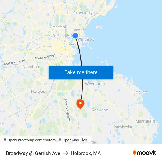 Broadway @ Gerrish Ave to Holbrook, MA map