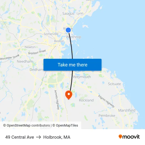 49 Central Ave to Holbrook, MA map