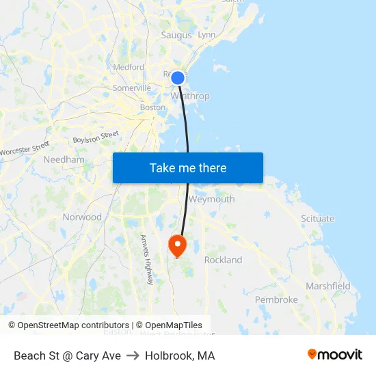 Beach St @ Cary Ave to Holbrook, MA map