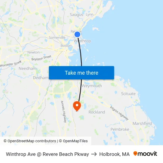 Winthrop Ave @ Revere Beach Pkway to Holbrook, MA map