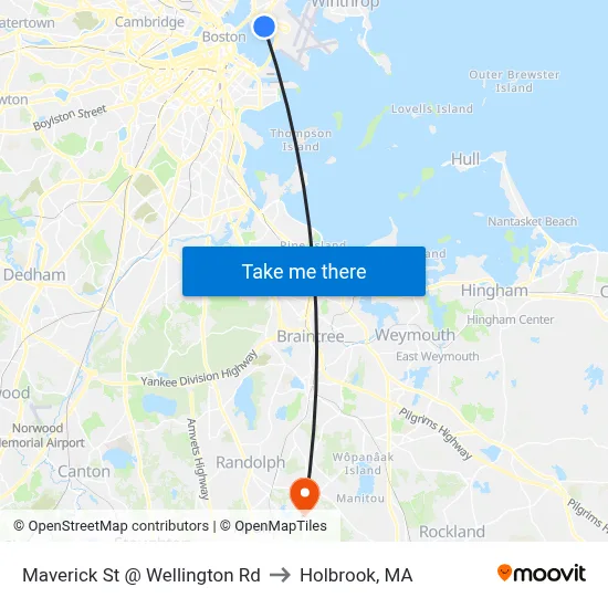 Maverick St @ Wellington Rd to Holbrook, MA map