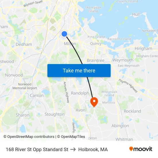 168 River St Opp Standard St to Holbrook, MA map