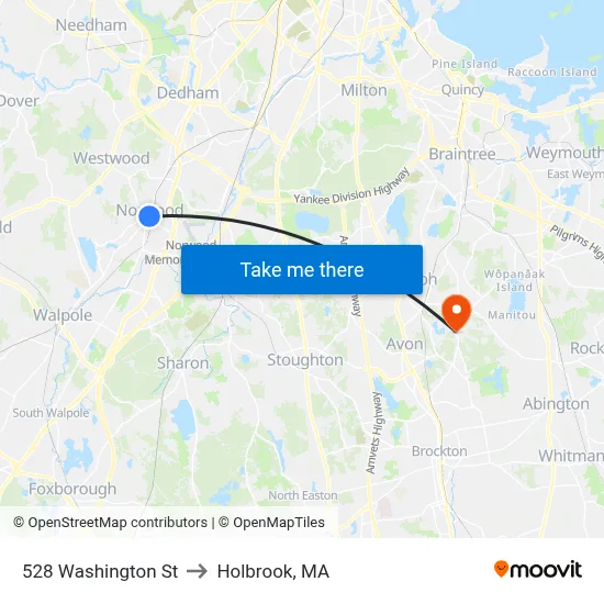 528 Washington St to Holbrook, MA map