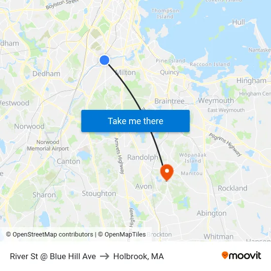 River St @ Blue Hill Ave to Holbrook, MA map