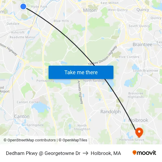 Dedham Pkwy @ Georgetowne Dr to Holbrook, MA map