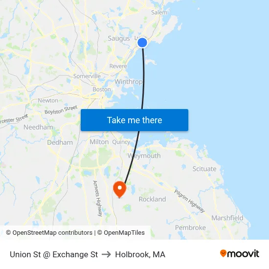 Union St @ Exchange St to Holbrook, MA map