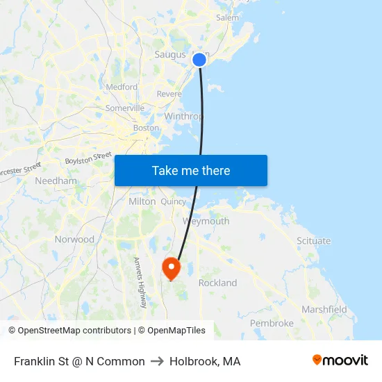 Franklin St @ N Common to Holbrook, MA map