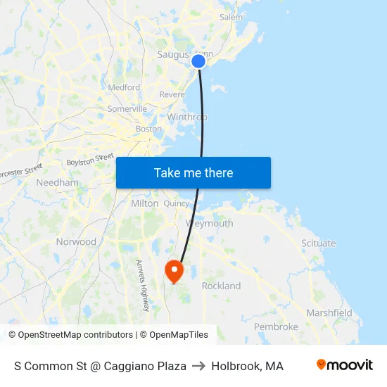 S Common St @ Caggiano Plaza to Holbrook, MA map