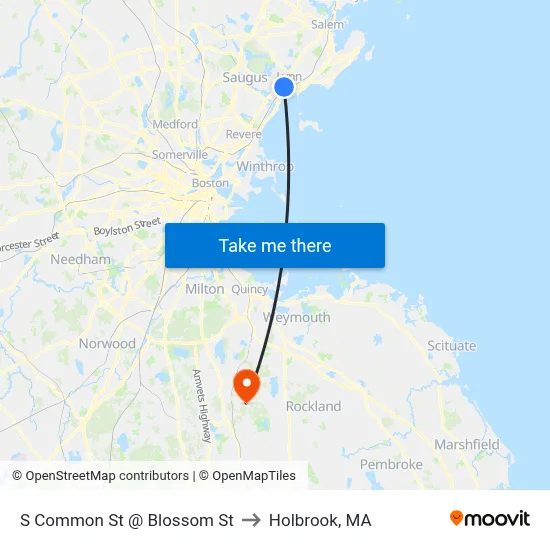 S Common St @ Blossom St to Holbrook, MA map
