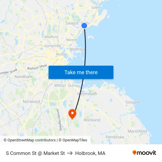 S Common St @ Market St to Holbrook, MA map