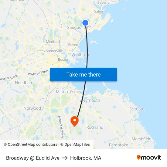 Broadway @ Euclid Ave to Holbrook, MA map