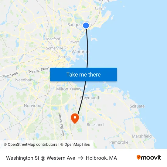 Washington St @ Western Ave to Holbrook, MA map
