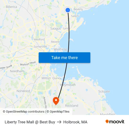 Liberty Tree Mall @ Best Buy to Holbrook, MA map