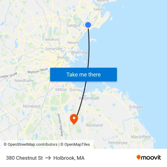 380 Chestnut St to Holbrook, MA map