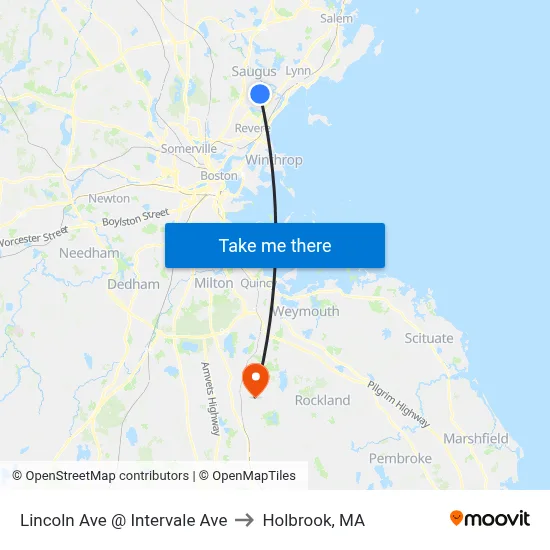 Lincoln Ave @ Intervale Ave to Holbrook, MA map