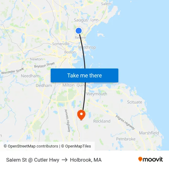 Salem St @ Cutler Hwy to Holbrook, MA map