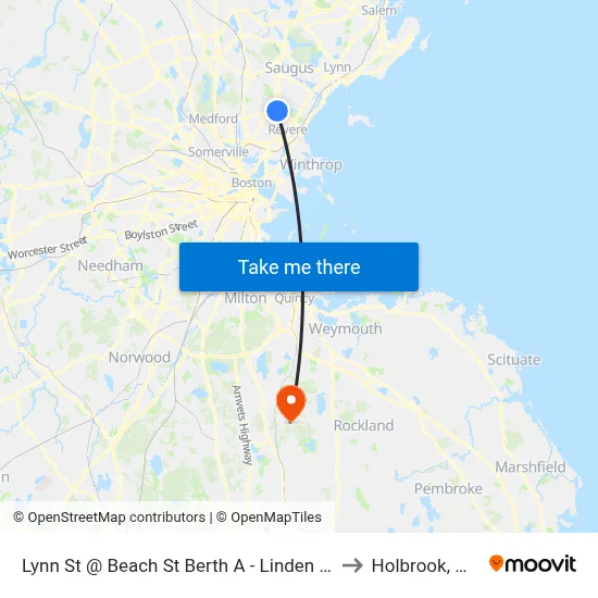 Lynn St @ Beach St Berth A - Linden Sq to Holbrook, MA map