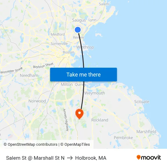 Salem St @ Marshall St N to Holbrook, MA map
