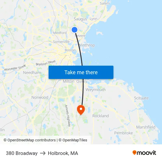 380 Broadway to Holbrook, MA map