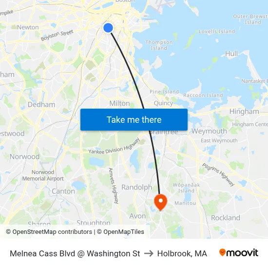 Melnea Cass Blvd @ Washington St to Holbrook, MA map