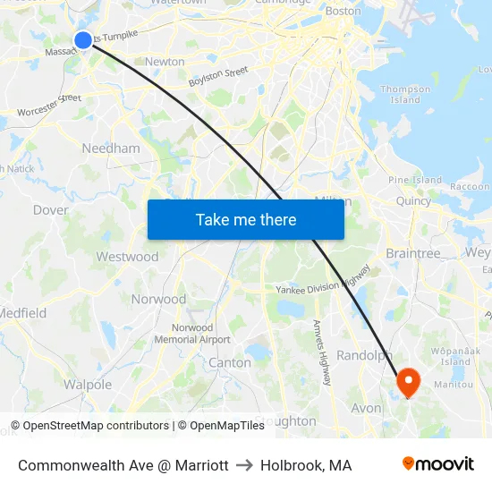 Commonwealth Ave @ Marriott to Holbrook, MA map