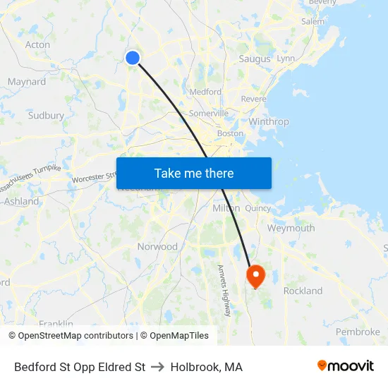 Bedford St Opp Eldred St to Holbrook, MA map