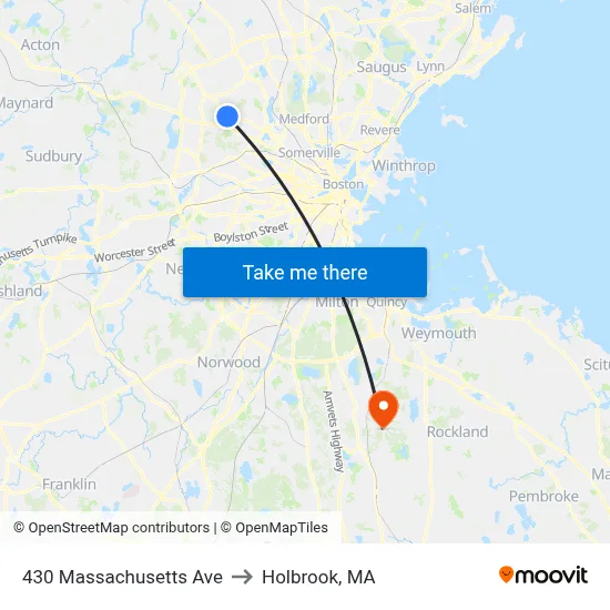 430 Massachusetts Ave to Holbrook, MA map