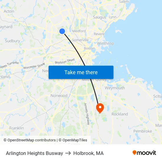 Arlington Heights Busway to Holbrook, MA map