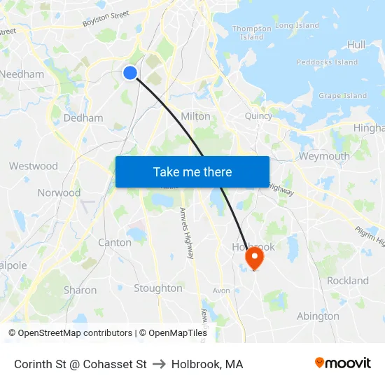 Corinth St @ Cohasset St to Holbrook, MA map
