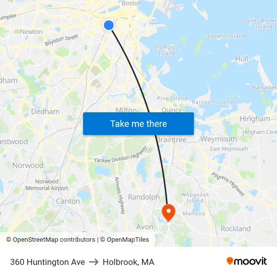 360 Huntington Ave to Holbrook, MA map