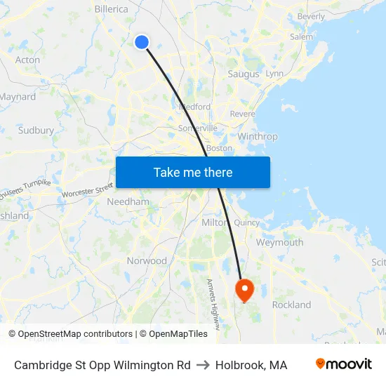 Cambridge St Opp Wilmington Rd to Holbrook, MA map