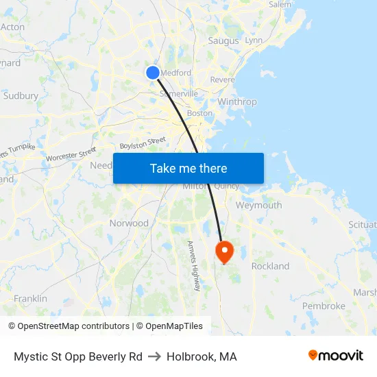 Mystic St Opp Beverly Rd to Holbrook, MA map
