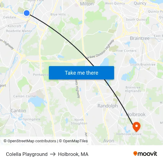 Colella Playground to Holbrook, MA map