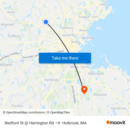 Bedford St @ Harrington Rd to Holbrook, MA map
