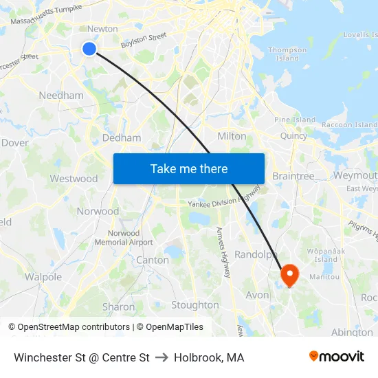 Winchester St @ Centre St to Holbrook, MA map