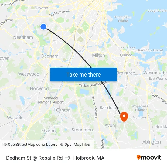 Dedham St @ Rosalie Rd to Holbrook, MA map