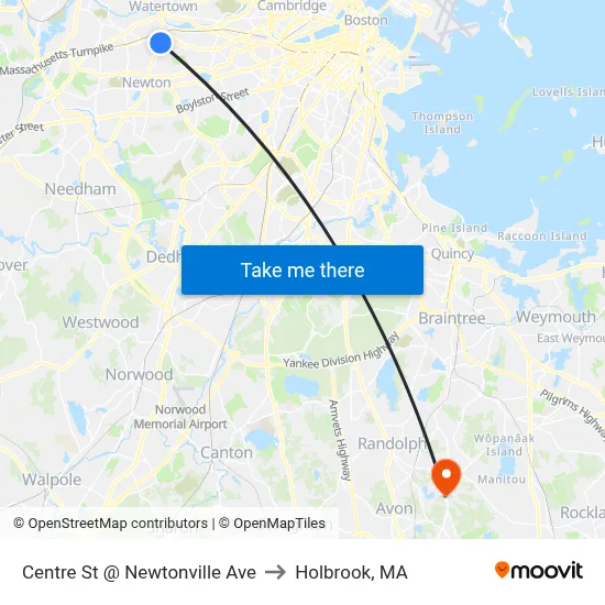 Centre St @ Newtonville Ave to Holbrook, MA map