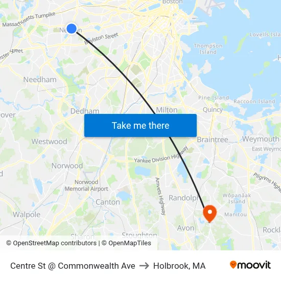 Centre St @ Commonwealth Ave to Holbrook, MA map