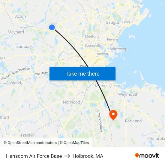 Hanscom Air Force Base to Holbrook, MA map