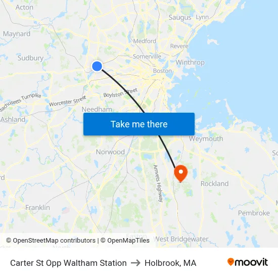 Carter St Opp Waltham Station to Holbrook, MA map