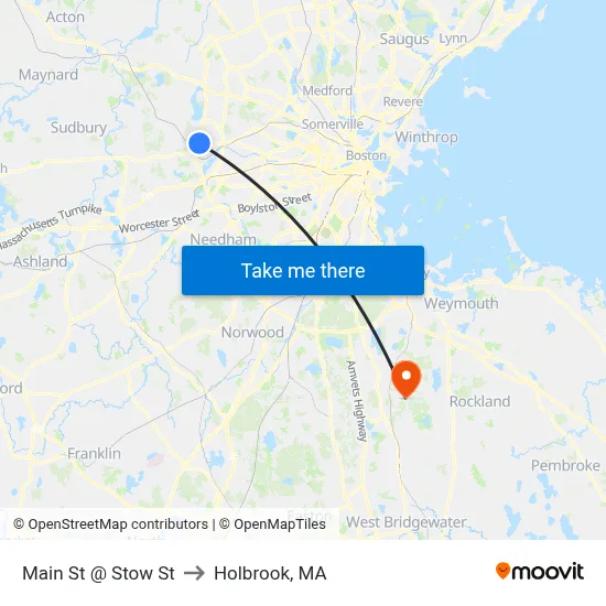 Main St @ Stow St to Holbrook, MA map