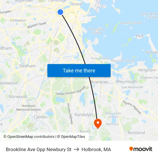 Brookline Ave Opp Newbury St to Holbrook, MA map