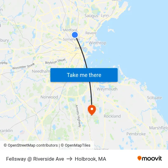 Fellsway @ Riverside Ave to Holbrook, MA map