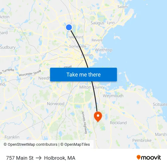 757 Main St to Holbrook, MA map