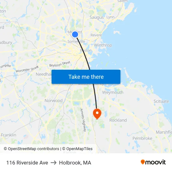 116 Riverside Ave to Holbrook, MA map