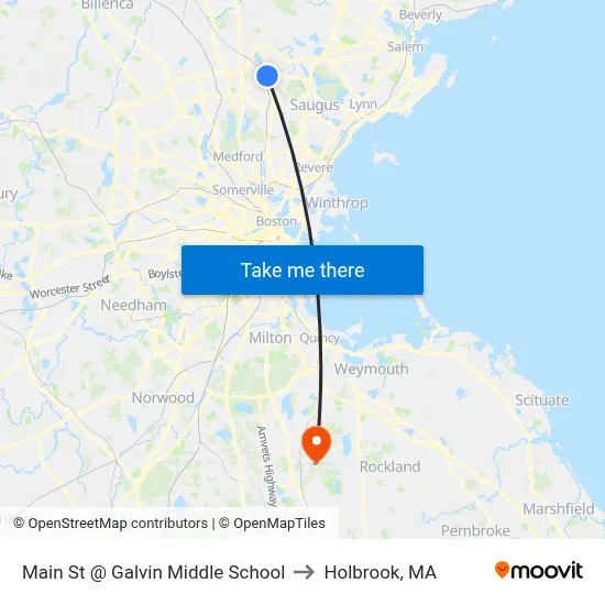 Main St @ Galvin Middle School to Holbrook, MA map