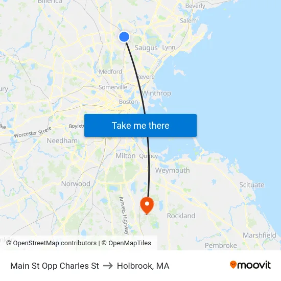 Main St Opp Charles St to Holbrook, MA map