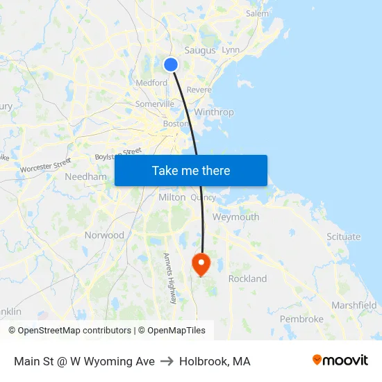 Main St @ W Wyoming Ave to Holbrook, MA map