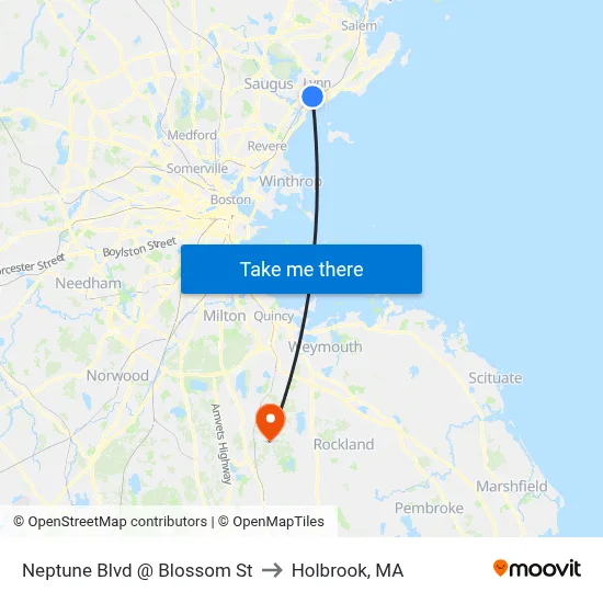 Neptune Blvd @ Blossom St to Holbrook, MA map