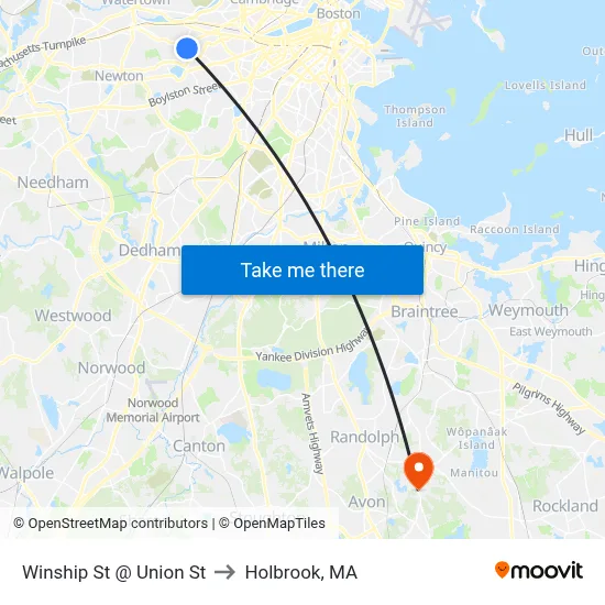 Winship St @ Union St to Holbrook, MA map